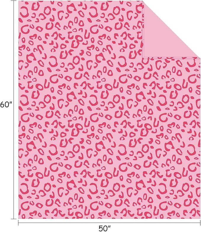 FY FIBER HOUSE Leopard Print Hot Pink Throw Blanket Fluffy Flannel Fleece Soft Throw Home Decor for Couch, 50"X60"