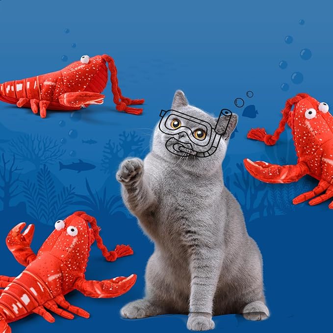 Flappy Lobster Cat Toy, Interactive Flapping Cat Toys for Indoor Cats, Touch Activated Pet Toys with Refillable Catnip, USB Rechargeable