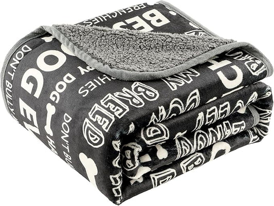 Waterproof Dog Blankets Pet Blanket, 30"x40" Cat Blanket for Indoor Cats, Soft Fluffy Sofa Car Bed Protector, Reversible Sherpa Fleece Puppy Blanket for Small Medium Dogs(Letters)