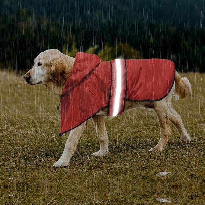 Waterproof Dog Raincoats - Adjustable Lightweight Pet Rain Coat Dog Slicker Poncho, Safety Dog Raincoats with Reflective Strip and Leash Hole for Small, Medium, Large Dogs (X-Large, RED)