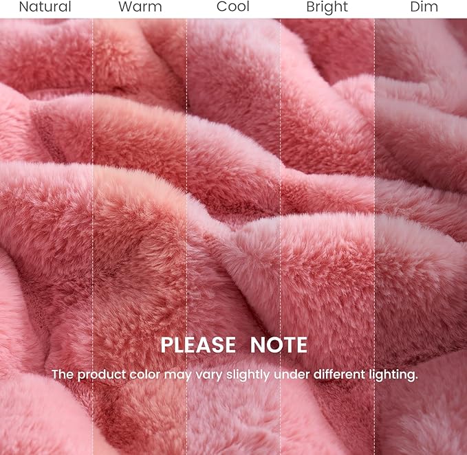 Cozy Bliss Faux Fur Throw Blanket for Couch, Cozy Warm Plush Striped Blanket for Sofa Bedroom Living Room, 50 * 60 Inches Pink