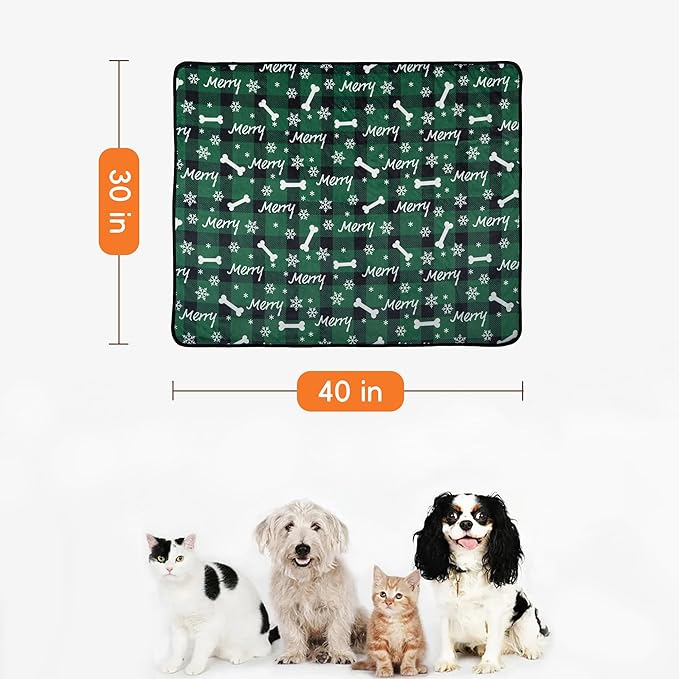 Waterproof Dog Blankets, 30"x40" Cat Blanket for Indoor Cats, Soft Fluffy Sofa Car Bed Protector, Reversible Sherpa Fleece Puppy Blanket for Small Medium Dogs Christmas Decor (Green)
