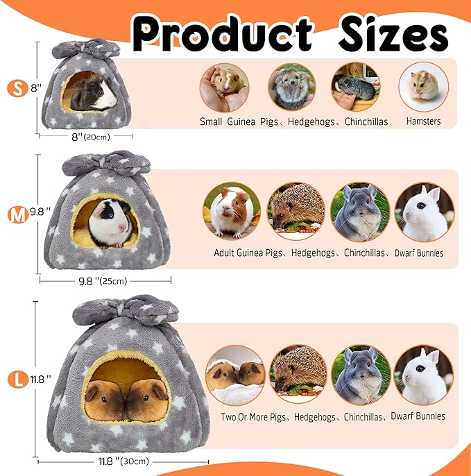 Guinea Pig Bed, Guinea Pig Hideout House Accessories Warm Bed for Small Animals Hamsters Chinchillas Dwarf Bunnies Hedgehogs. M, Light Grey Stars.