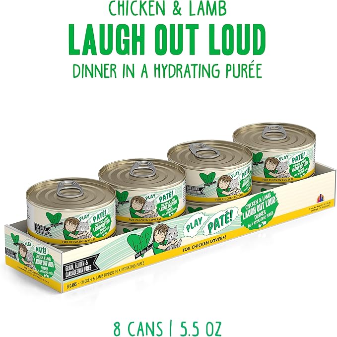 Weruva B.F.F. Play - Best Feline Friend Paté Lovers, Aw Yeah!, Chicken & Lamb Laugh Out Loud with Chicken & Lamb, 5.5oz Can (Pack of 8)