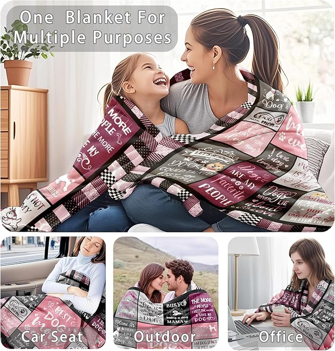 Dog Mom Blanket Gifts for Dog Lover Soft Flannel Throw Blanket Dogs Gifts for Women Dogs Themed for Decor Couch Bedding 50"x40"