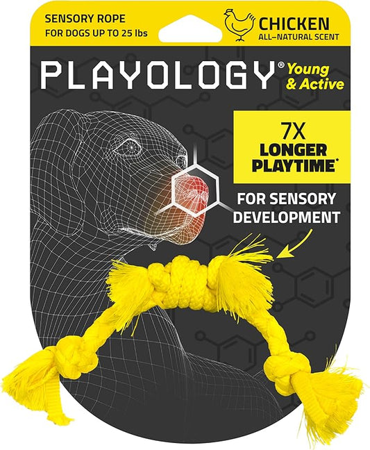 Playology Dog Toys | Puppy Toy Sensory Rope Tug of War Rope for Dogs and Puppies | Small Chicken Scented Toy - Easy to Clean and Made from Non Toxic Materials