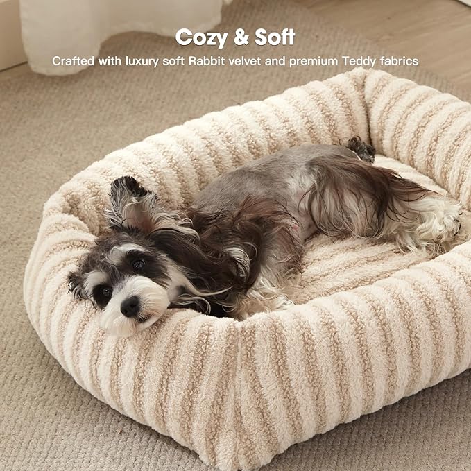 MIXJOY Dog Bed Medium Sized Dogs, Calming Dog Beds, Washable Pet Beds with Removable Cover, Rectangle Non-Slip Bottom Pet Bed, Suitable for Pets Up to 40lbs, 30"x24"x8", White