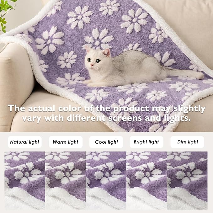 Waterproof Blanket for Dog Puppy Cat, Cute 3D Textured Flower Dog Blanket for Bed Couch Sofa, Soft Liquid Pee Proof Pet Furniture Protector, 30"x40", Purple