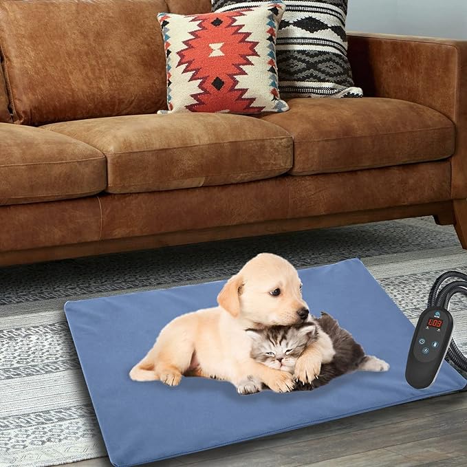 Pet Heating Pad Temperature Adjustment Cat Dog Heating Pad Anti-bite Puppy with Timer Indoor Waterproof Pet Warming Electric Heated Bed Mat Dog