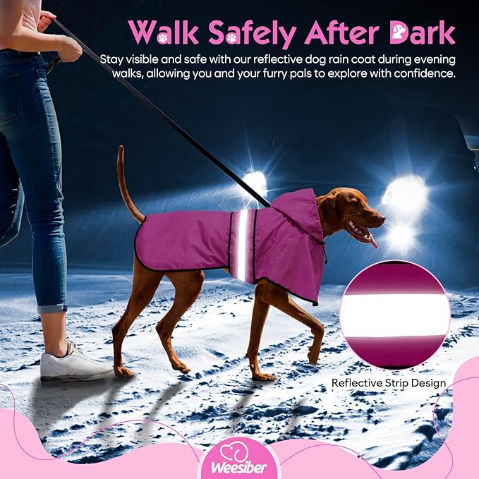 Weesiber Dog Raincoat, Waterproof Dog Rain Jacket Hooded Poncho Slicker, Lightweight Pet Rain Coat for Walking (M, Pink)
