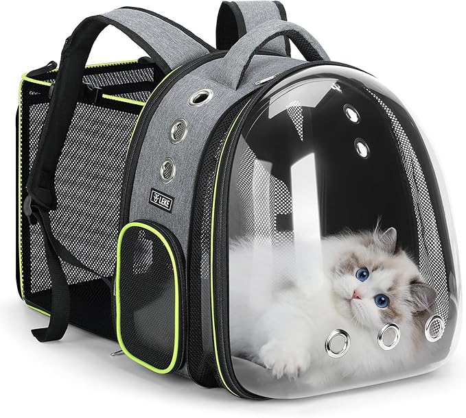 Lekereise Cat Bubble Backpack Carrier - Expandable Large Space Cat Backpack for Kitty Small Dog up to 18lbs, Transparent Pet Carrier for Travel, Hiking, Walking & Outdoor, Gray