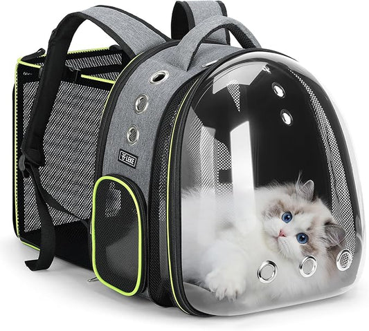 Lekereise Cat Bubble Backpack Carrier - Expandable Large Space Cat Backpack for Kitty Small Dog up to 18lbs, Transparent Pet Carrier for Travel, Hiking, Walking & Outdoor, Gray