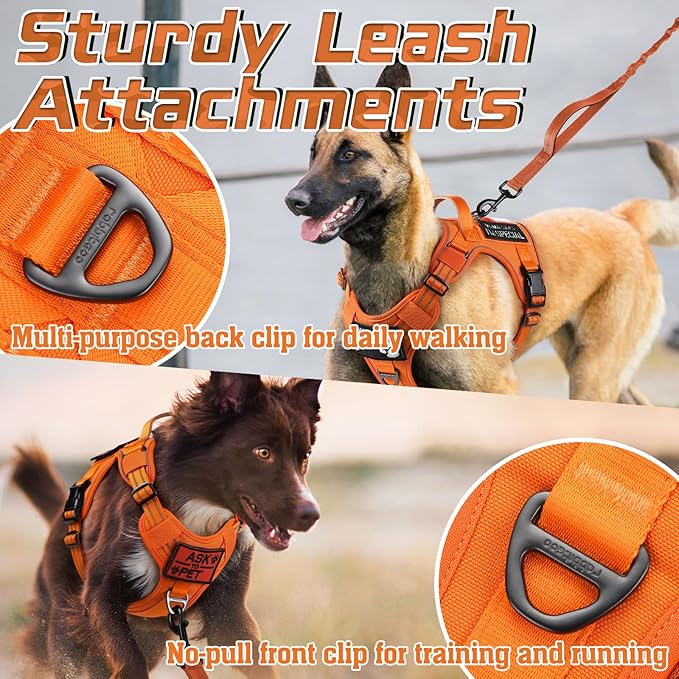 rabbitgoo Tactical Dog Harness for Large Dogs, No Pull Military Service Vest with Handle & Molle, Easy Control for Training Walking, Adjustable Reflective Straps, Orange, XL