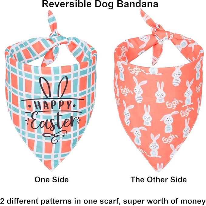 ADOGGYGO Easter Dog Bandana, Multiple Sizes Offered, Reversible Festival Pet Bandana Triangle Dog Scarf for Medium Large Dogs Pets (Large, Easter)