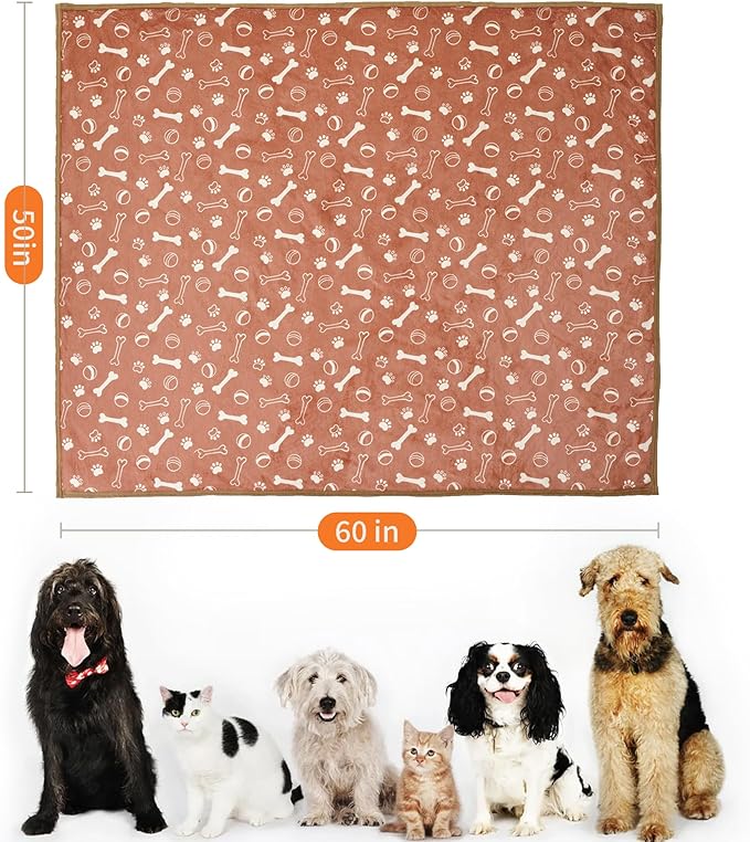 Waterproof Dog Blankets Pet Blanket 50"x60", Soft Fluffy Sofa Car Bed Protector, Reversible Sherpa Fleece Dog Blanket for Small Medium Large Dogs Cats (Light Brown-Baseball)