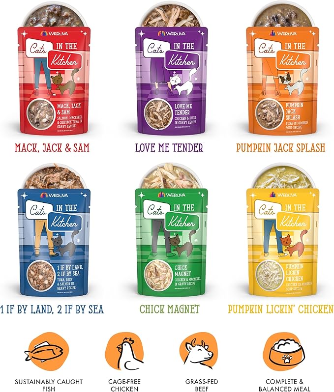 Weruva Cats in The Kitchen, Pantry Party Pouch Variety Pack in Gravy Cat Food, 3oz Pouch (Pack of 12)