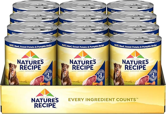 Nature's Recipe Grain Free Beef, Sweet Potato, and Pumpkin Recipe Wet Dog Food, 13 oz. Can, 12 Count