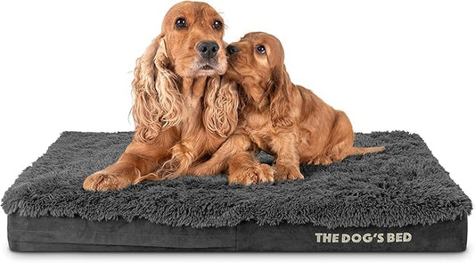 The Dog’s Bed Orthopedic Memory Foam Dog Bed, Large Grey Faux Fur, Pain Relief for Arthritis, Hip & Elbow Dysplasia, Post Surgery, Lameness, Supportive, Calming, Waterproof Cover