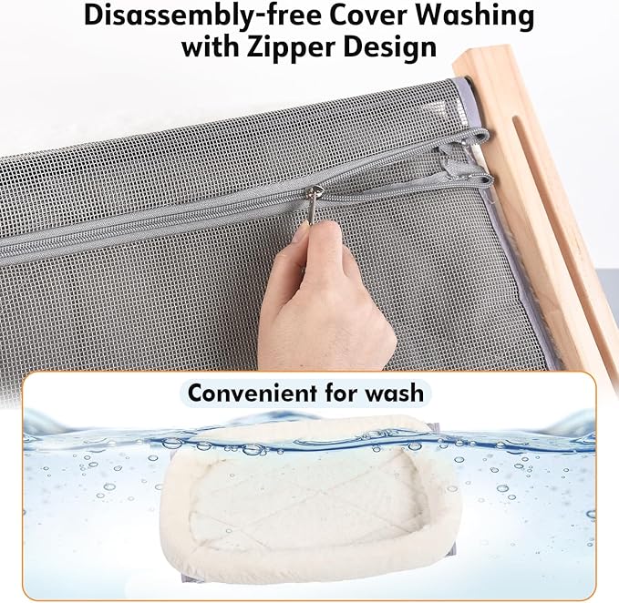 AMOSIJOY Cat Sill Window Perch Sturdy Hammock Window Seat with Cushion Cover, Wood & Metal Frame for Large Cats, Easy to Adjust Cat Bed for Windowsill, Bedside, Drawer and Cabinet (XL)