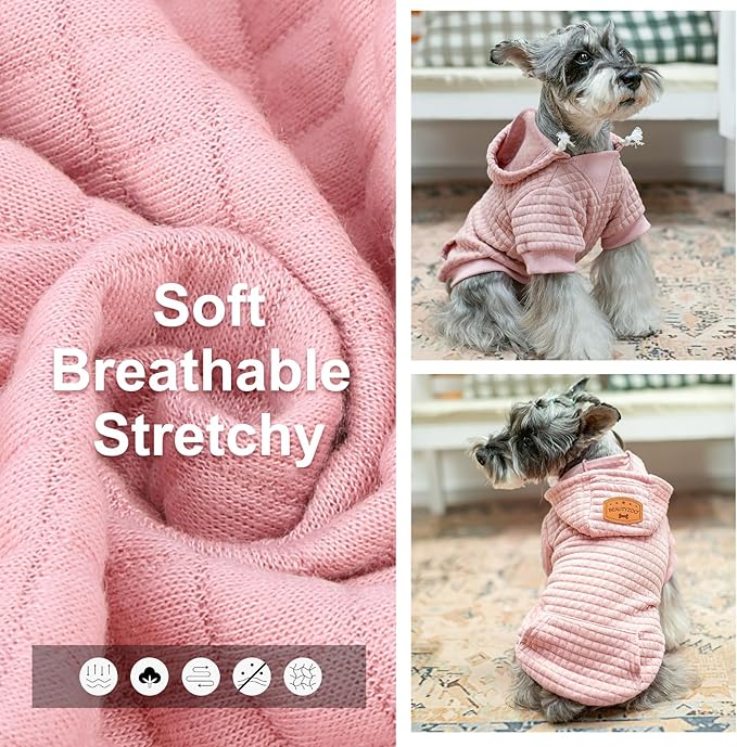 BEAUTYZOO Small Dog Hoodie Sweater with Pockets, Dog Clothes for Small Medium Dogs Boy Girl, Waffle-like Laminated Cotton Pet Coats with Hat and Leash Hole, All Weather Coat for Puppy Doggie Chihuahua