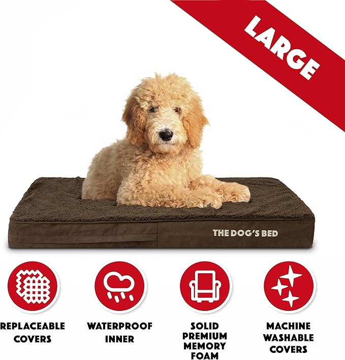 The Dog’s Bed Orthopedic Memory Foam Dog Bed, Large Brown Plush, Pain Relief for Arthritis, Hip & Elbow Dysplasia, Post Surgery, Lameness, Supportive, Calming, Waterproof Washable Cover