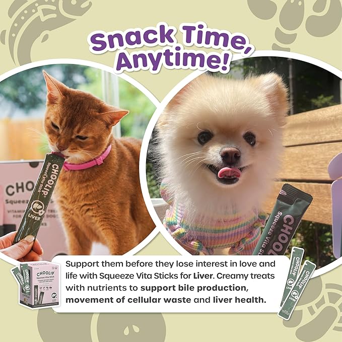 Choolip Squeeze Vita Stick Lickable Cat and Dog Treats – 49-Count Liver Support Sticks with Multivitamins, Soft Squeezable Paste for All Life Stages, Supporting Liver Health