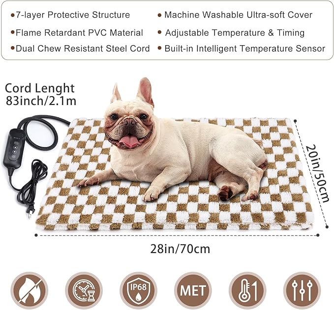 MIXJOY Heated Dog Bed, 11 Adjustable Temperature Dog Heating Pad Indoor with Timer, Pet Heated Mat for Dogs Cats, Electric Cat Heating Pad with Washable Cover, Heated Pet bed-28''x16'', Medium