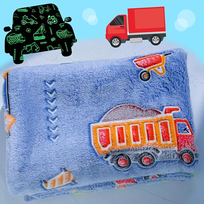 Halloween Car Theme Gifts for Kids Glow in The Dark Truck Blanket with Storage Bag, Soft Throw Blanket for Boys, Christmas & Birthday Present, 50"x60" Blue