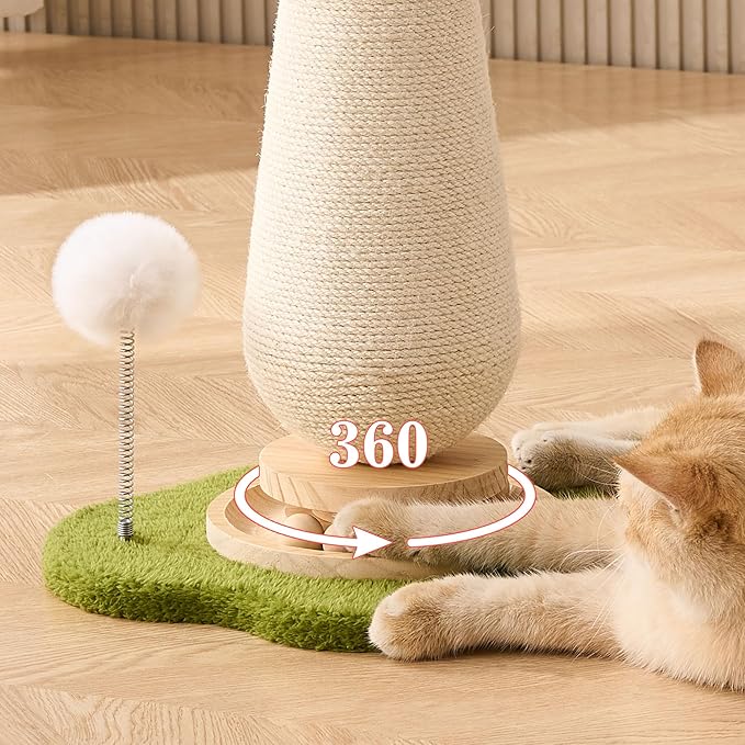 21.5โโ H Cat Scratching Post with Catnip,Cute Mushroom Cat Scratcher Post with Durable Natural Solid Wood Turntable Toy, Sky Blue Mushroom Shape Design Cat Toy Cat Sisal Scratcher for Indoor Cats