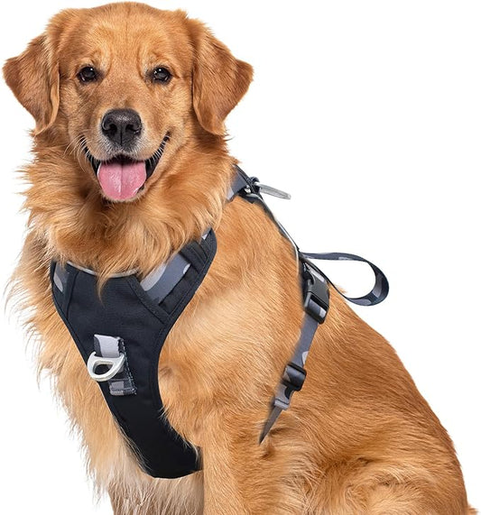 Dog Harness No-Pull with Front & Back D-Rings, Water-Repellent 600D Oxford for Hiking/Training/Walks, Reflective Adjustable Vest, Lightweight Aluminum Hardware Fit for Large Sized Dogs, Camo Black, XL