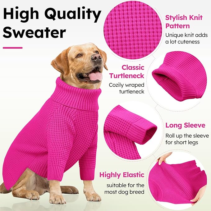 Queenmore Dog Sweaters for Small Dogs Male, Turtleneck Fall Pet Sweaters, Waffle KnitSweater for Doggie, Cat Sweater Puppy Coat, Fuchsia XS