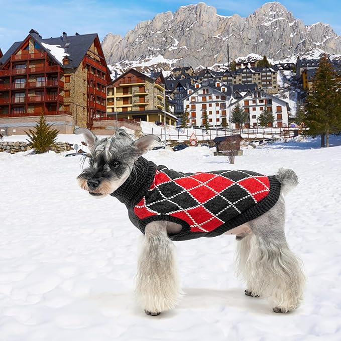 KOOLTAIL Knit Turtleneck Cold Weather Dog Sweater, Soft Diamond Plaid Pullover for Medium to Large Dogs, Warm Winter Coat for Pets, Great for Girls & Boys