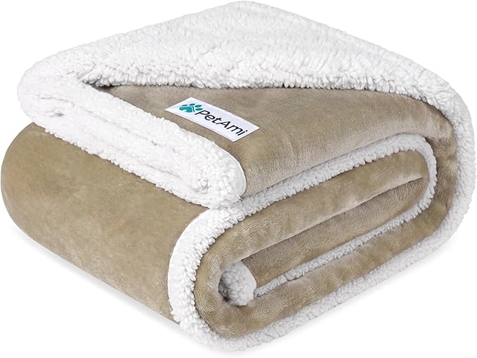 PetAmi Waterproof Dog Blanket for Queen Bed Large XL Dog Throw for Couch Cover Leakproof Furniture Protection, Sherpa Fleece, Reversible Soft Washable 90x90 Taupe