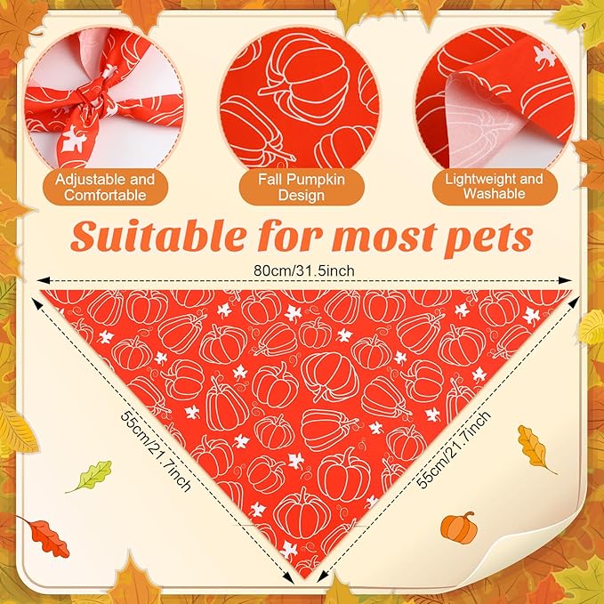 Chunful 60 Pcs Fall Bandanas for Dogs Autumn Maple Leaf Pumpkin Patterns Soft Bibs Adjustable Triangle Doggie Scarf for Small Medium Large Pet Costume(31.5 x 21.7 x 21.7 Inch)