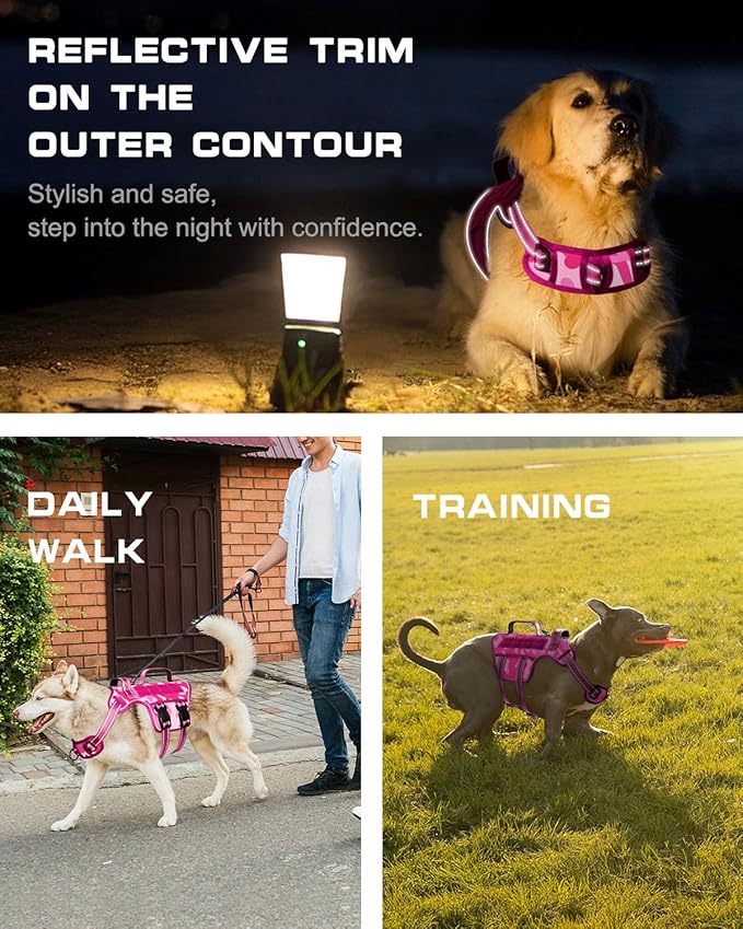 Small Dog Harness, Heavy Duty Tactical No Pull Dog Harness, No Choke, Easy On and Off Pet Vest with Molle System, Adjustable Reflective Dog Vest with Breathable Padded for Walking Hiking Training