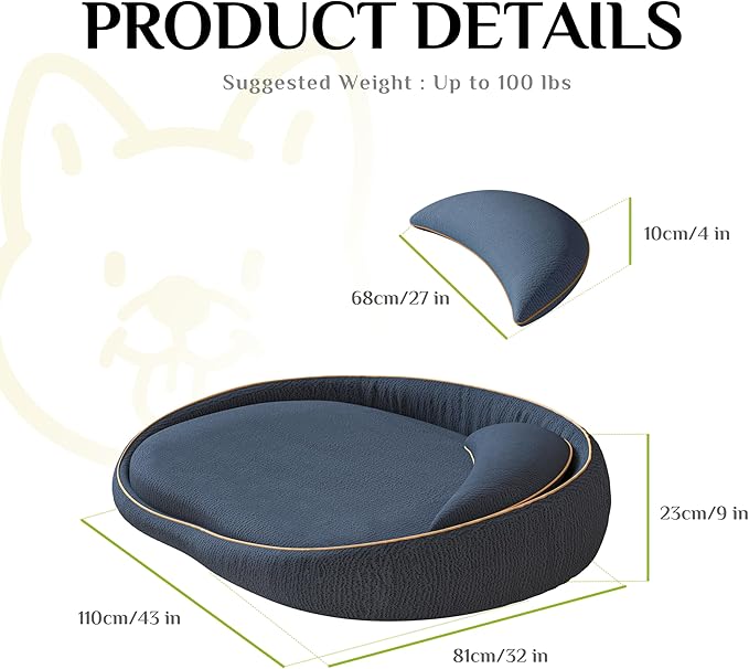 Orthopedic Dog Beds for Extra Large Dogs, High-Density Foam Support Pet Bed with Extra Pillows, Non-Slip Bottom Large Dog Couch Bed with Washable Removable Cover