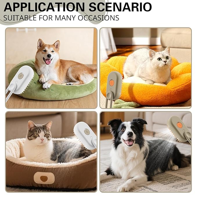 Steamy Pet Brush - Convenient Hair Removal, Easy Collection, Massage Function - Ideal Steam Brush for Cats! (White)