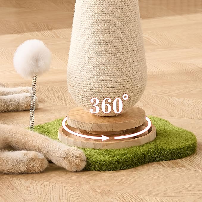 Mushroom Cat Scratching Post Cat Tree, 21.5โโ H Cute Cat Scratcher Tower with Durable Solid Wood Turntable Toy, Baby Pink Mushroom Scratch Post Cat Sisal Scratcher with Catnip for Indoor Adult Cats