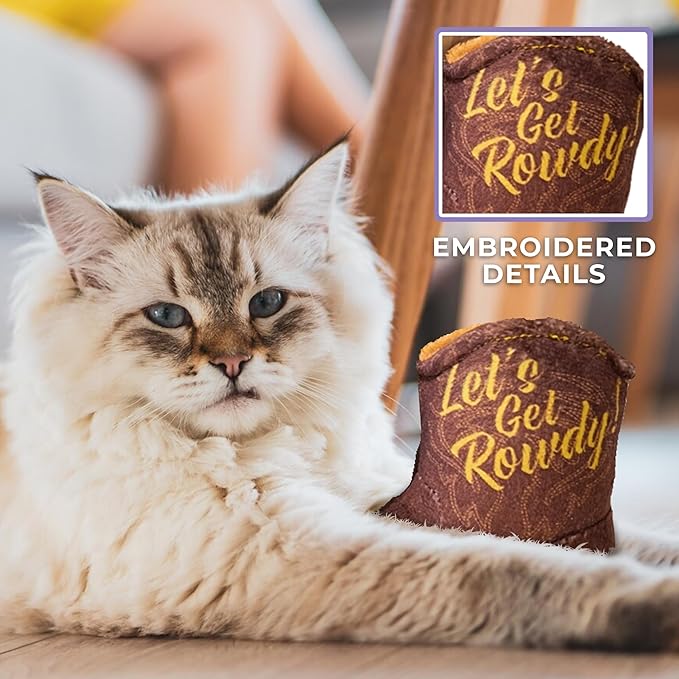 Cats Blue Ribbon + Kitty Cowboy Set, Plush Cat Toys Catnip Filled with Interactive Crackle Sound, Safe & Durable Toys for Cat & Kitten, 4 Pcs