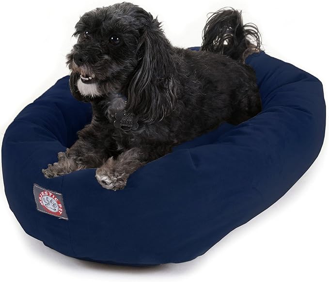 Majestic Pet 24 Inch Suede Calming Dog Bed Washable 24x19x7 (Inch) – Cozy Soft Round Donut Dog Bed with Spine Support for Dogs to Rest their Head - Round Pet Bed Small – Navy