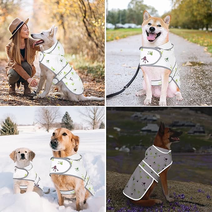 Dog Raincoat for Medium Dogs Waterproof Hooded Rain Jacket with Reflective Strips Leash Hole & Poncho Adjustable Fit (FrogPaw,M)