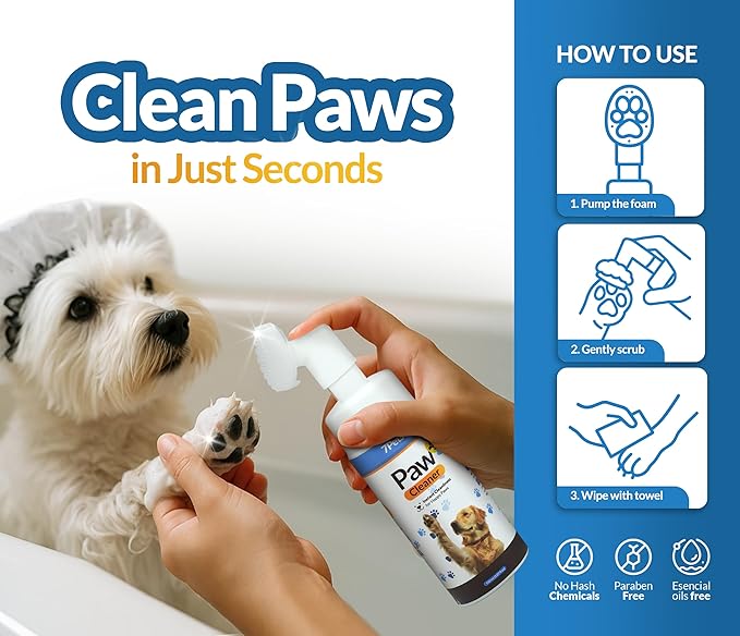 Paw Cleaner for Dogs & Cats | Gentle Dog Paw Washer | No Rinse Foaming | Unscented | Pet Foot Cleaner with Built-in Silicone Brush for Muddy Paws | Puppy & Kitten Paw Wash | 5 fl oz