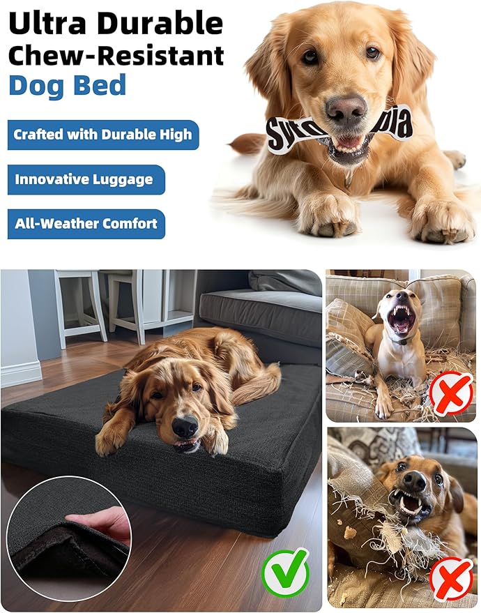 Sytopia 36-Inch Indestructible Chew-Resistant Dog Bed – Large, Waterproof & Orthopedic Pet Bed for Outdoor Use, Supports Up to 60 lbs, Machine-Washable, Great for Crates – Dark Grey