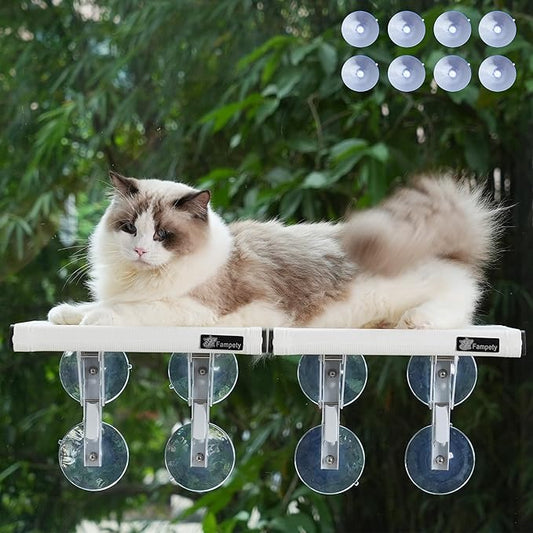 24"XL Cat Window Perch=12" Duo Pac Step=2 Mini Stand for Narrow Space,Vertical Gym Set,8+8 Suction Cup,Hold Up 80LB,Foldable Cordless Underneath Support,Textilene Seat Bed,Easy Clean&Dry-White