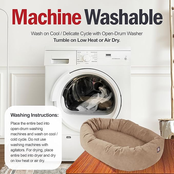 Majestic Pet 52 Inch Suede Calming Dog Bed Washable 52x35x11 (Inch) – Cozy Soft Round Donut Dog Bed with Spine Support for Dogs to Rest Their Head - Pet Bed X- Large – Stone (2025)