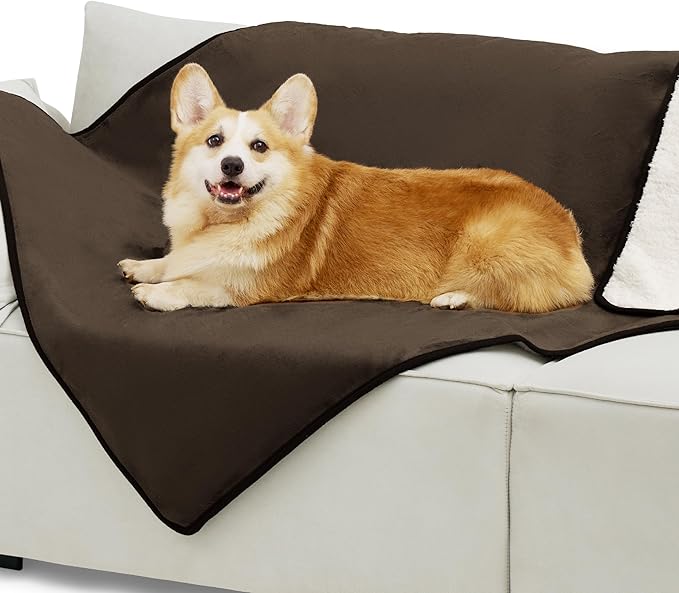Bedsure Waterproof Dog Blankets for Large Dogs - Large Cat Blanket Washable for Couch Protection, Sherpa Fleece Puppy Blanket, Soft Plush Reversible Throw Furniture Protector, 40x50, Coffee Brown