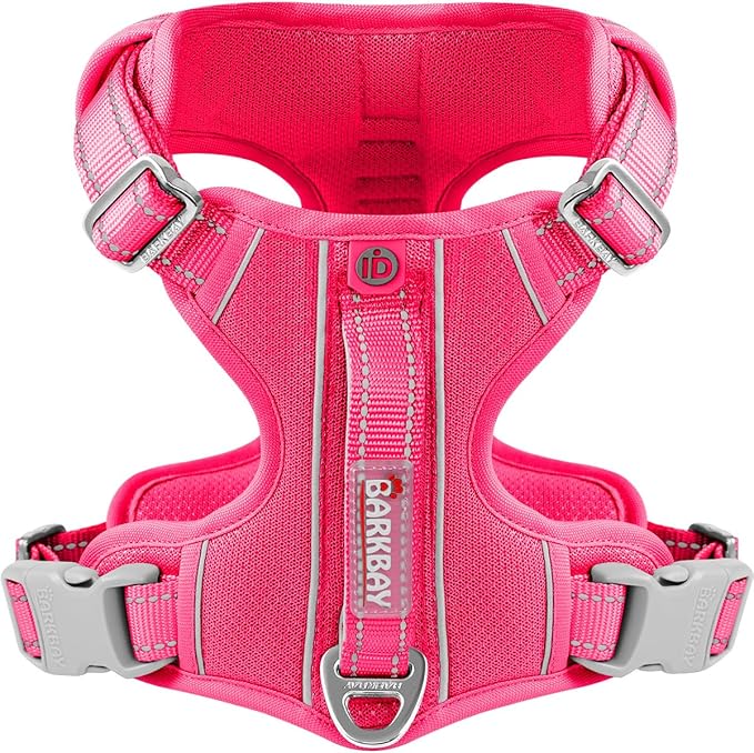 BARKBAY Dog Harness No Pull with ID Tag Pocket - Heavy Duty, Reflective, Easy Control for Large Dogs(Pink,S)
