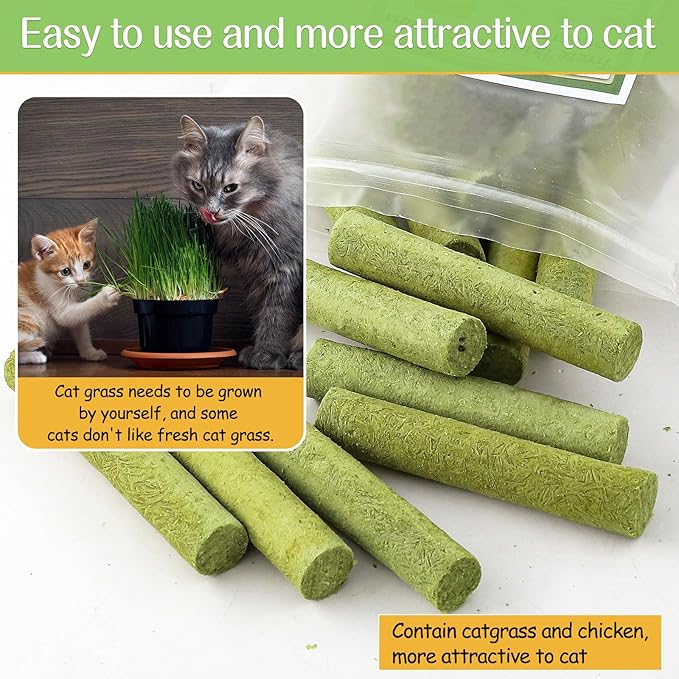 HavenJanny 100g Cat Grass Teething Stick, Freezed Drying Cat Grass Sticks Snacks for Cats, Edible Cats Treats for Teeth Cleaning and Hairball Removal