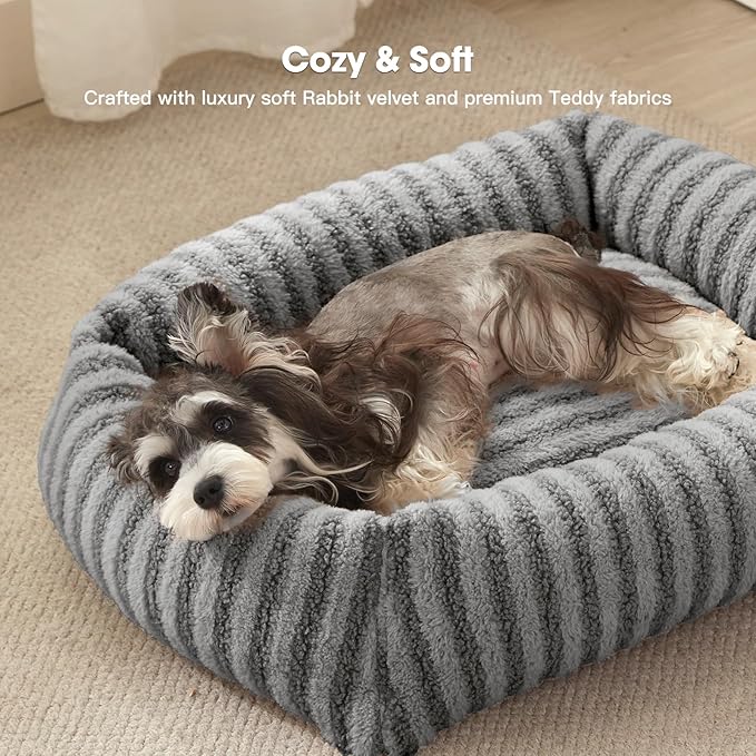 MIXJOY Dog Bed Medium Sized Dogs, Rectangle Dog Beds with Raised Sides, Calming Pet Beds with Removable Washable Cover, Non-Slip Bottom, 30"x24"x8", Grey