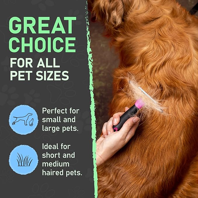 Maxpower Planet Pet Deshedding Brush - Grooming Tool for Dogs and Cats, Reduces Shedding by 95% - Comb for Short and Medium Hair - Pink